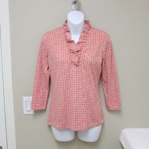 NEW! J. McLaughlin Durham Ruffle Top 3/4 Sleeves Red/Multi Dulce Dot XS